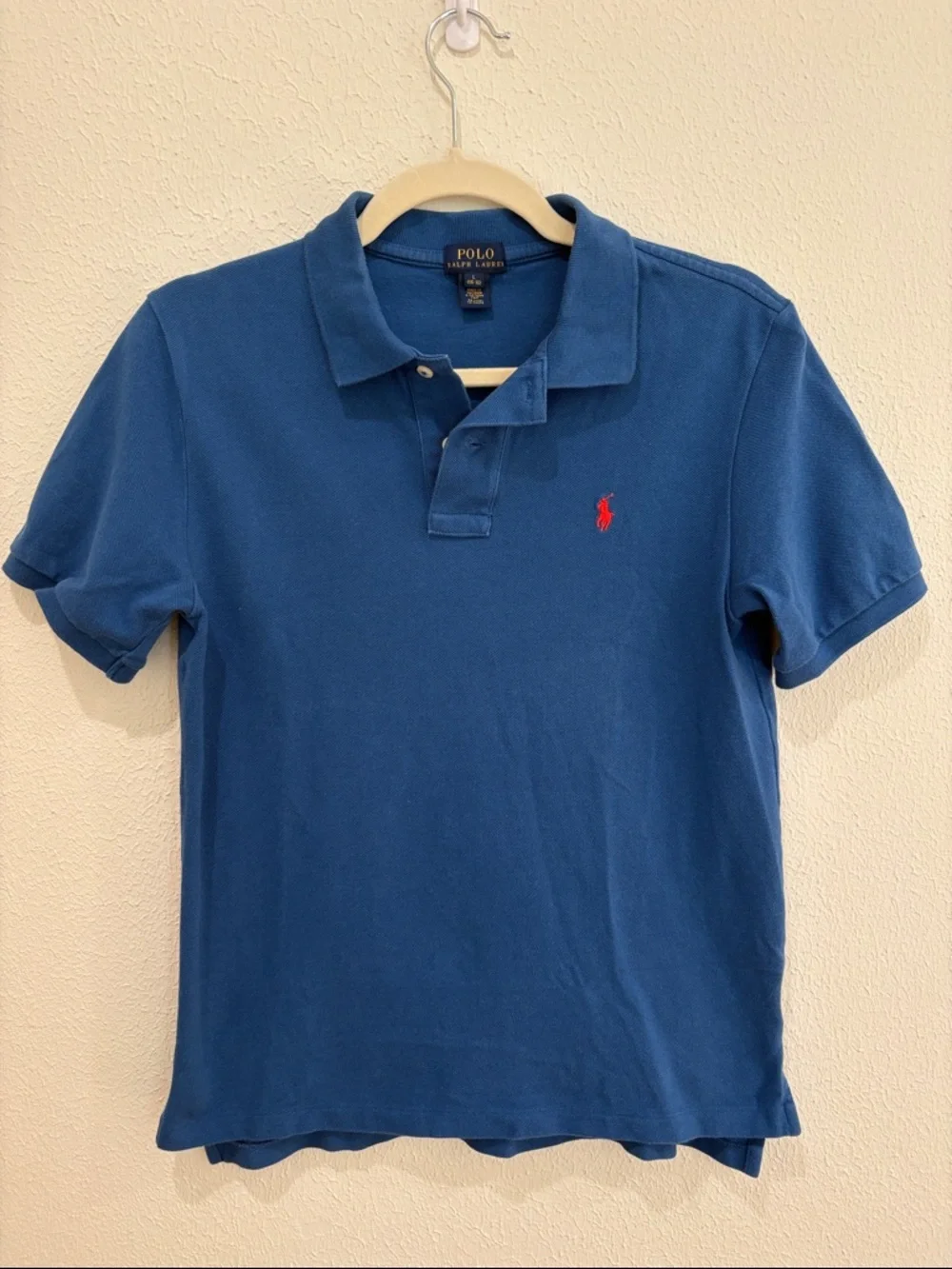 Ralph Lauren Boys L 14-16 Blue Polo with Red Pony Logo